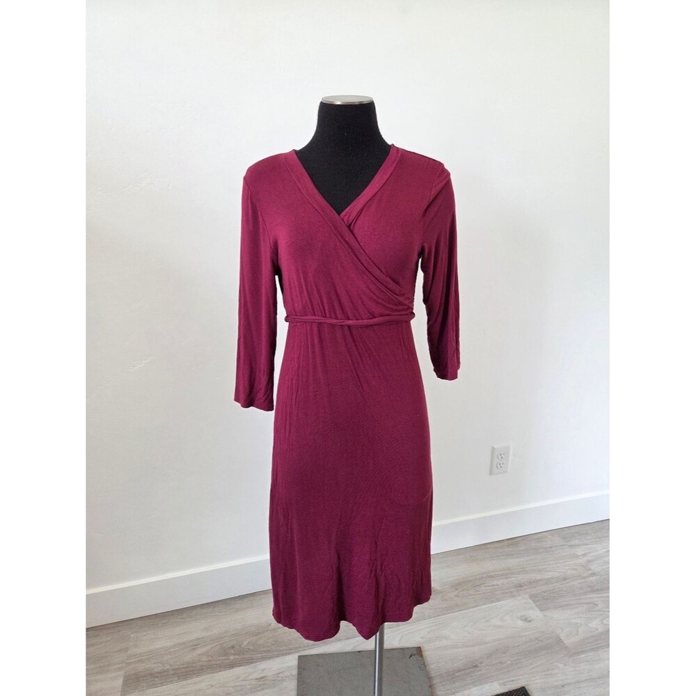 Emberley Soft Jersey Knit Wrap Style Dress Burgundy Nursing Friendly Comfy Small - Picture 1 of 8